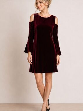 Lauren Ralph Lauren Burgundy Velvet Cold Shoulder Dress Size 6